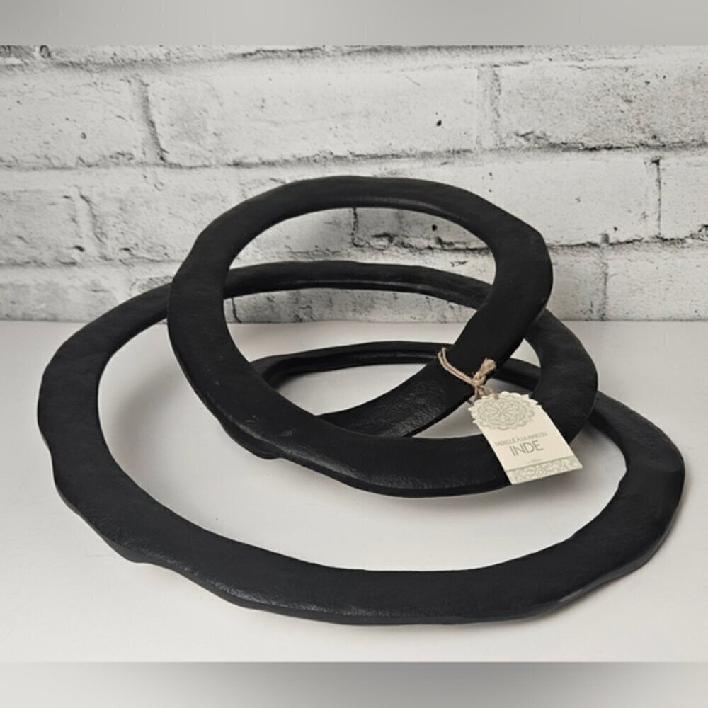 Handcrafted India Black Infinity Sculpture Modern Stoneware Ceramic Decor
